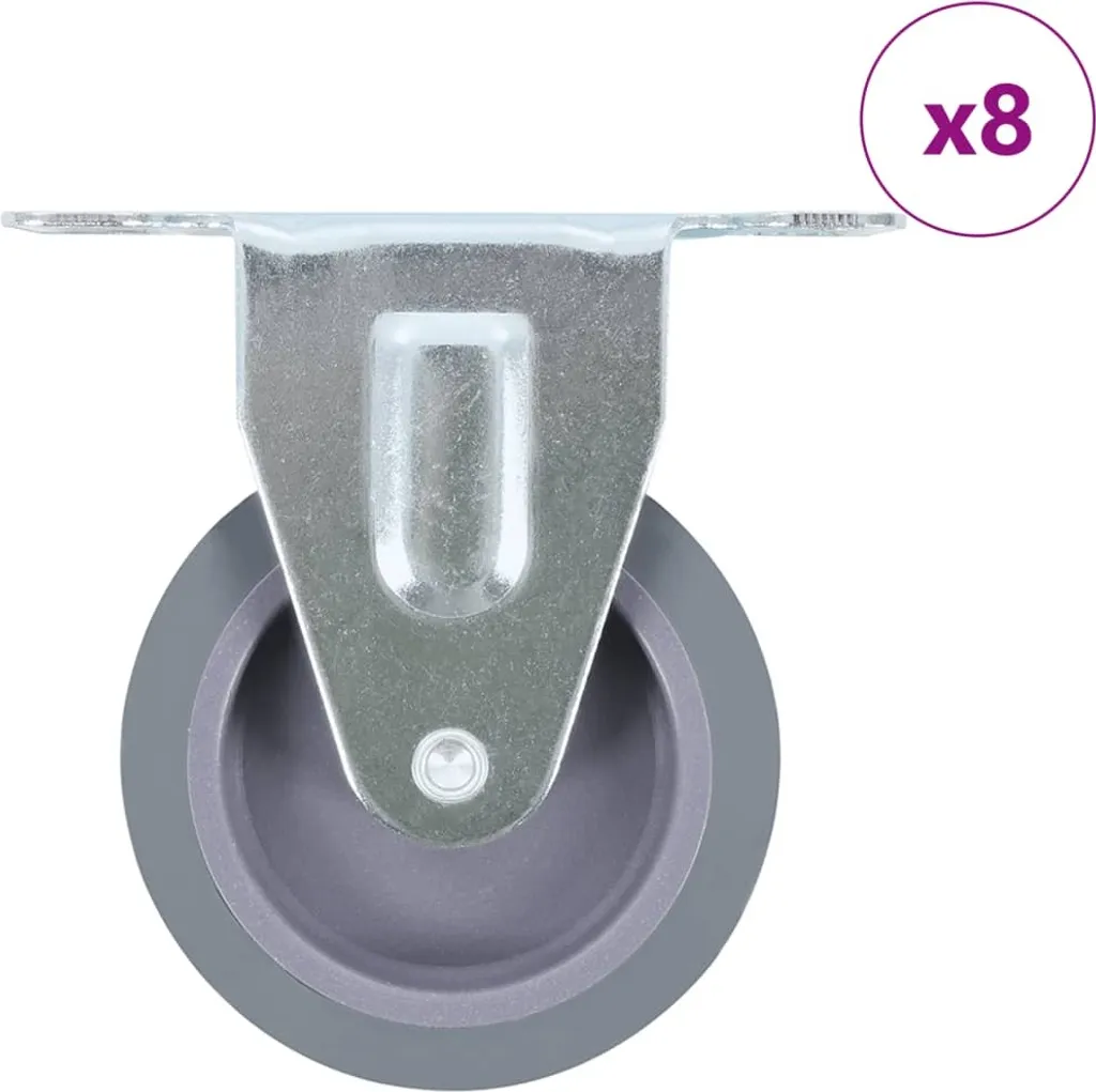 8 roulettes fixes 75 mm en acier galvanisé pour charges industrielles