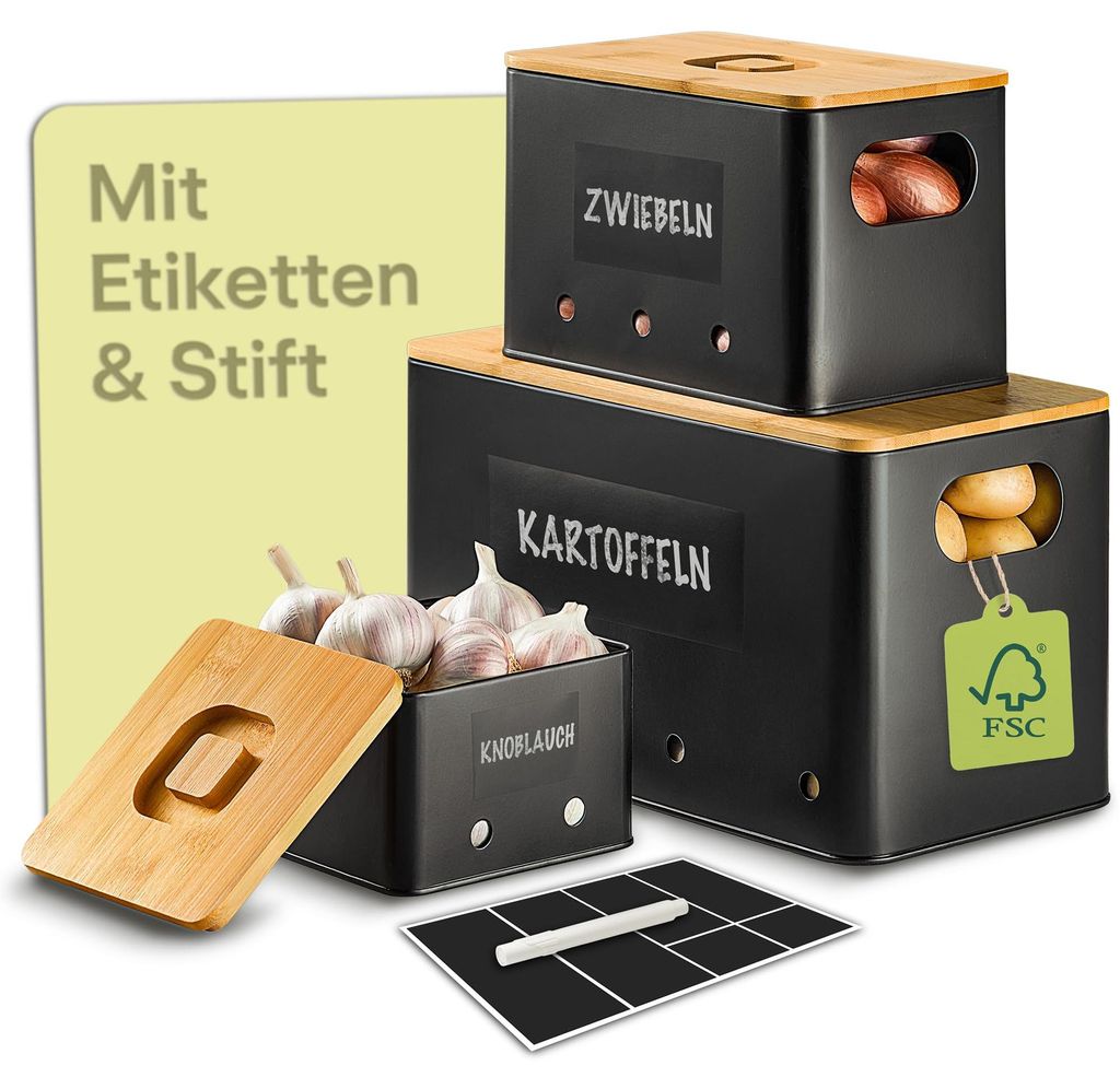 Praknu Kartoffel Aufbewahrungsbox 3er Set – Stapelbar - Mit Produktbild 