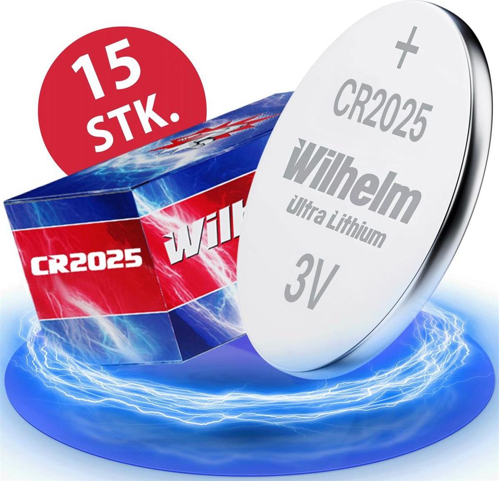 15 x Knopfzelle CR2025 Wilhelm Batterie Lithium 3V CR 2025 Industrieware