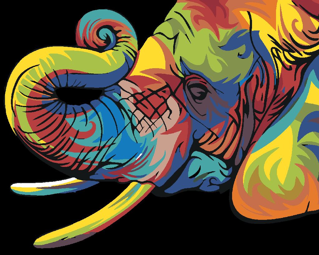 Zuty - Malen nach Zahlen - FARBIGER ELEFANT, 40x50 cm, mit Keilrahmen (bereits gespannt)