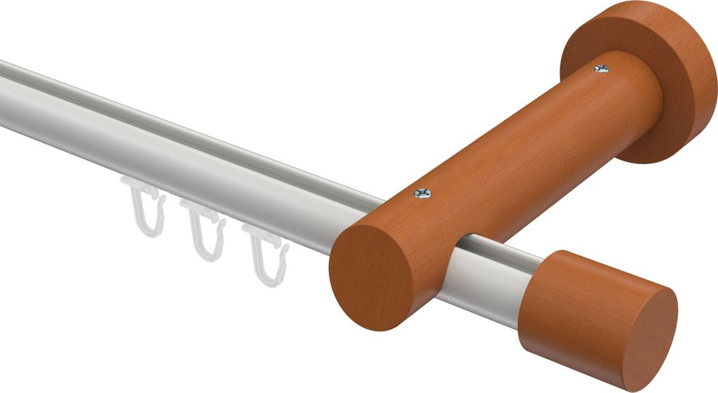 Interdeco Innenlaufstange / Gardinenstange mit Innenlauf Weiß / Kirschbaum lackiert, Typ Talent Feta (Kappe), 20 mm Ø 1-läufig, 320 cm