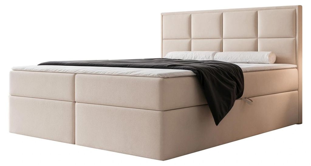 Boxspringbett TIOLI 140x200 Paneel-Optik Bettkasten Bonellmatratze Cremeweiß