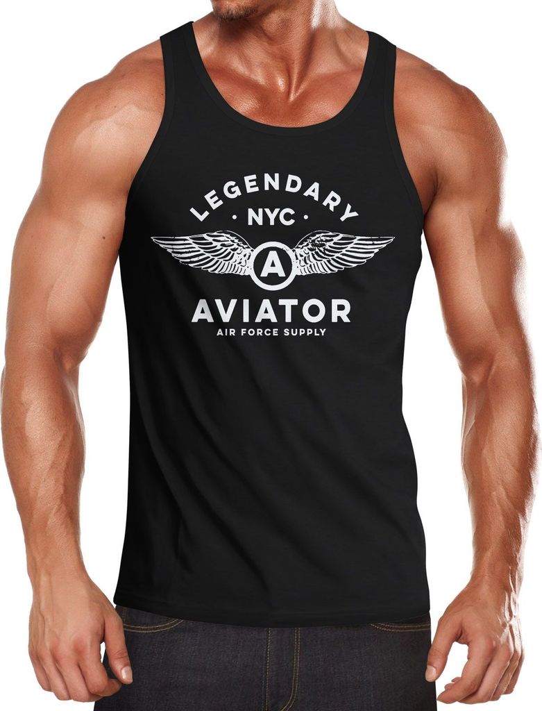 Herren Tank-Top Legendary NYC Aviator Air Force Luftwaffe Flügel Muskelshirt Muscle Shirt Neverless schwarz S