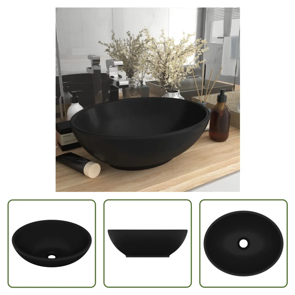 Lavabo da Appoggio Ovale Nero Opaco - The Living Store Ceramica 40x33 - 7