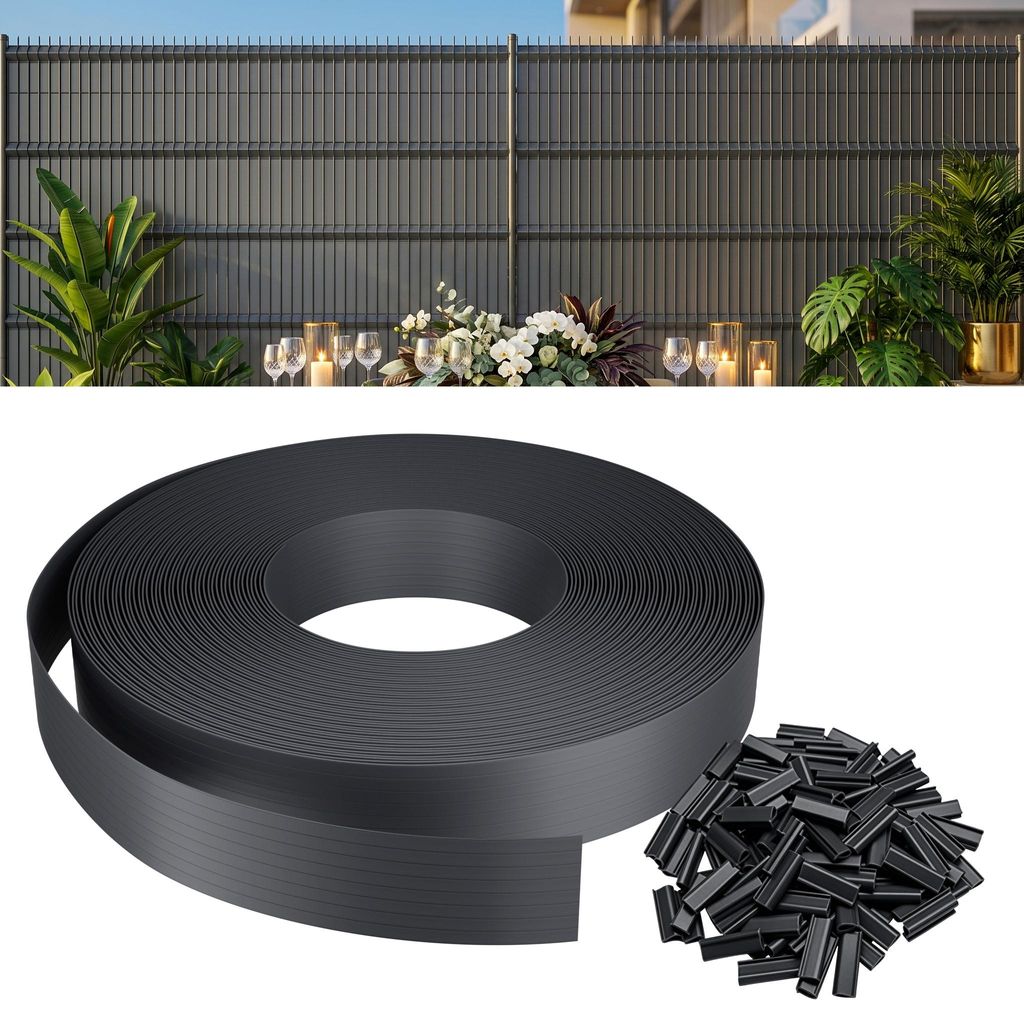 LZQ PVC Sichtschutzstreifen für Doppelstabmattenzaun & Maschendrahtzaun, 35m, Anthrazit, Inkl. 50 Befestigungsclips, UV-beständig & Blickdicht, W...