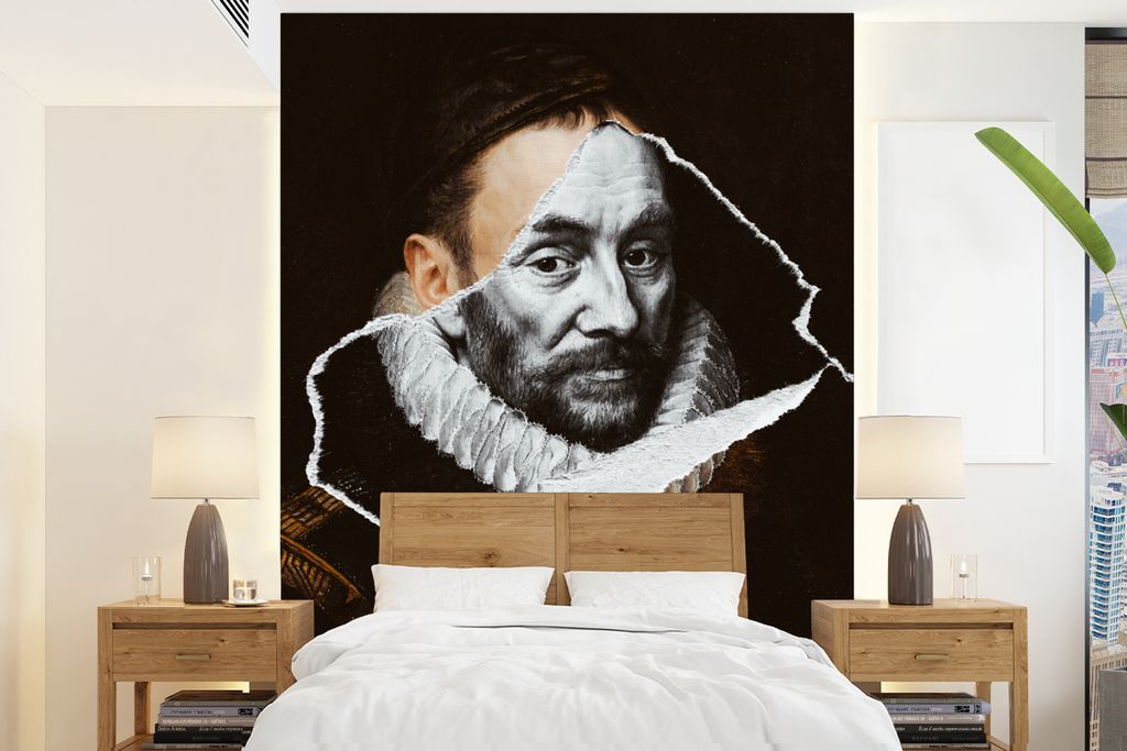 MuchoWow Fototapete für Wohnzimmer oder Schlafzimmer Wandtapete Vinyl Motivtapete Wilhelm von Oranien -Adriaen Thomasz - Schwarz und Weiß - 205...