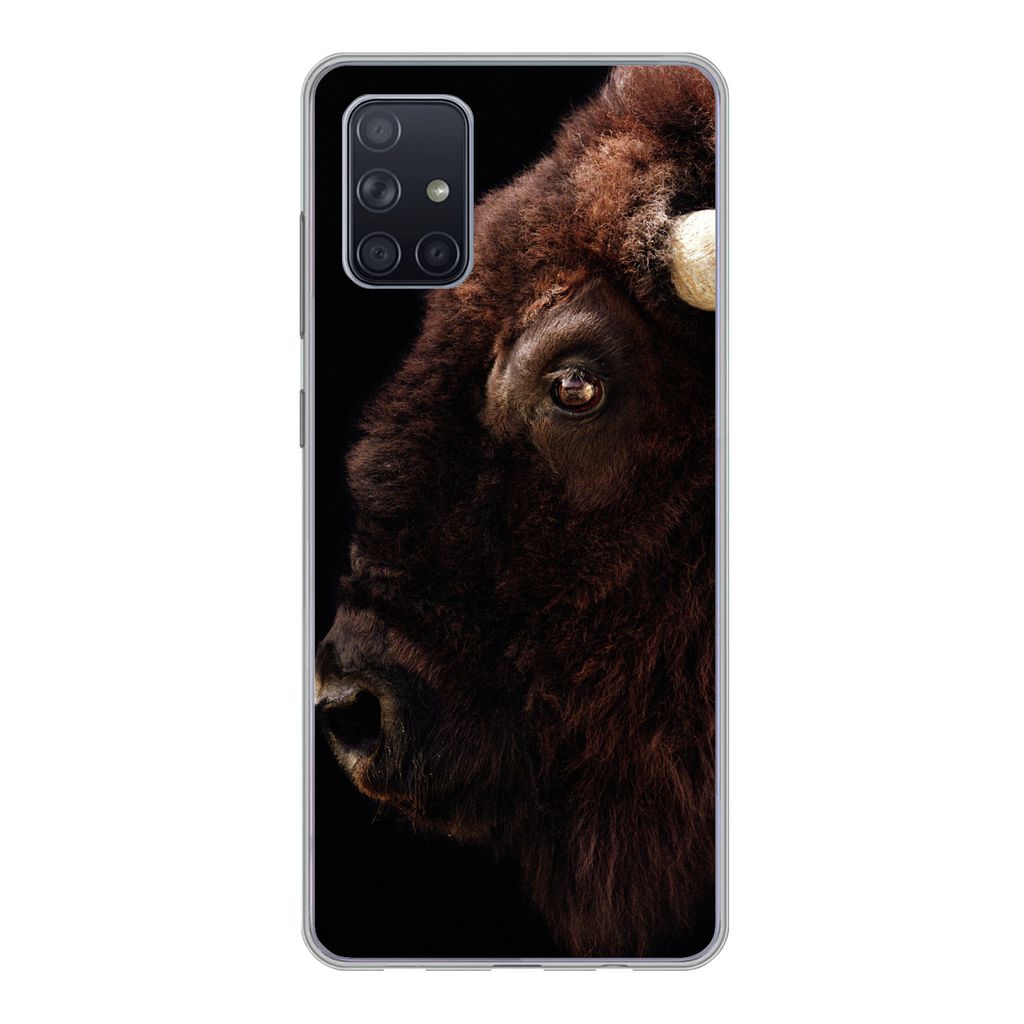 MuchoWow Handyhülle Schutzhülle Hülle für Samsung Galaxy A51 5G Bison - Horn - Porträt Silikon Softcase Handy Hülle - Abbildung