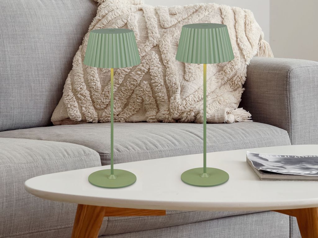 2er SET LED Akku Tischlampen ohne Strom - kabellose Outdoor Tischleuchten Grün