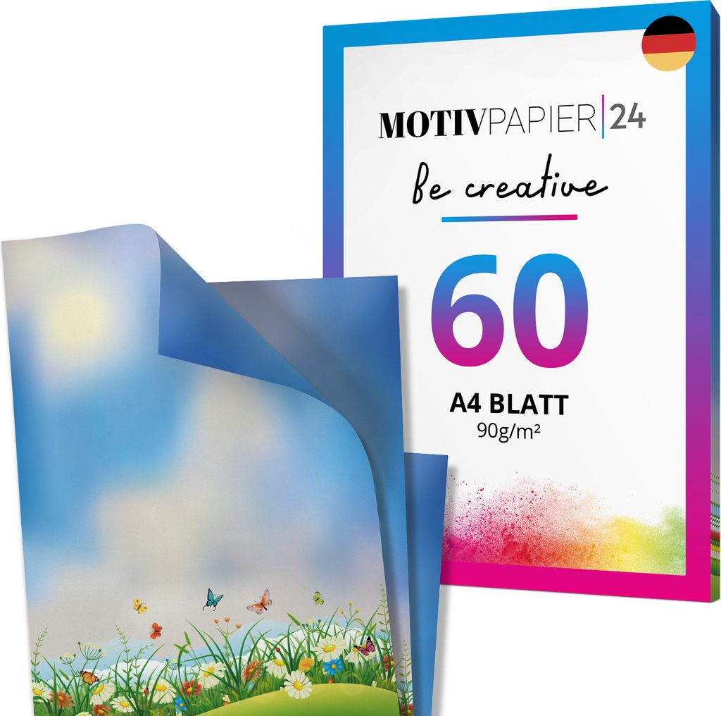 60 Blatt Frühling Blumen Wiese Briefpapier Set beidseitig bedruckt Motivpapier Papier A4 Druckerpapier 90g/m²