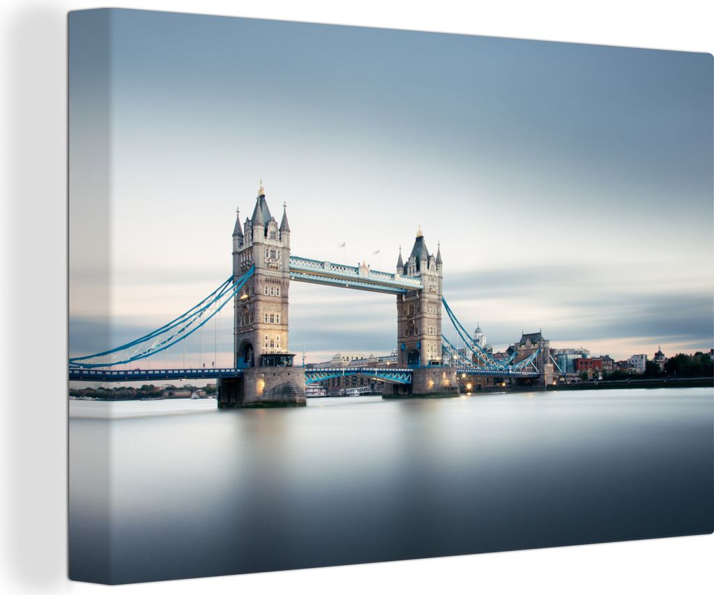 OneMillionCanvasses - Leinwandbilder - 140x90 cm, Ruhiges Wasser unter der Tower Bridge in London, Wandbilder Kunstdruck Wanddekoration