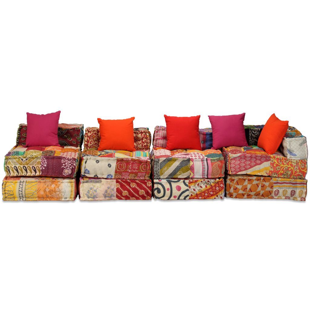 vidaXL 4-Sitzer Modularer Pouf Patchwork Stoff Produktbild 