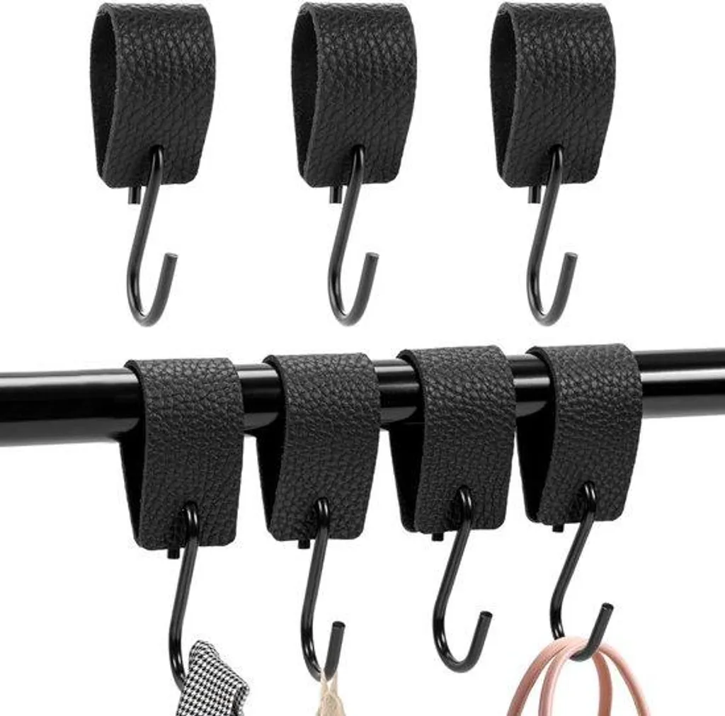 Lot de 7 Crochets Noirs Multifonctions avec Monture en Cuir de 12,5 cm