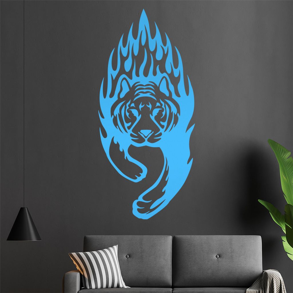 Flammen Tiger Wandtattoo in 6 Größen - Wandaufkleber Wall Sticker - Dekoration, Küche, Wohnzimmer, Schlafzimmer, Badezimmer
