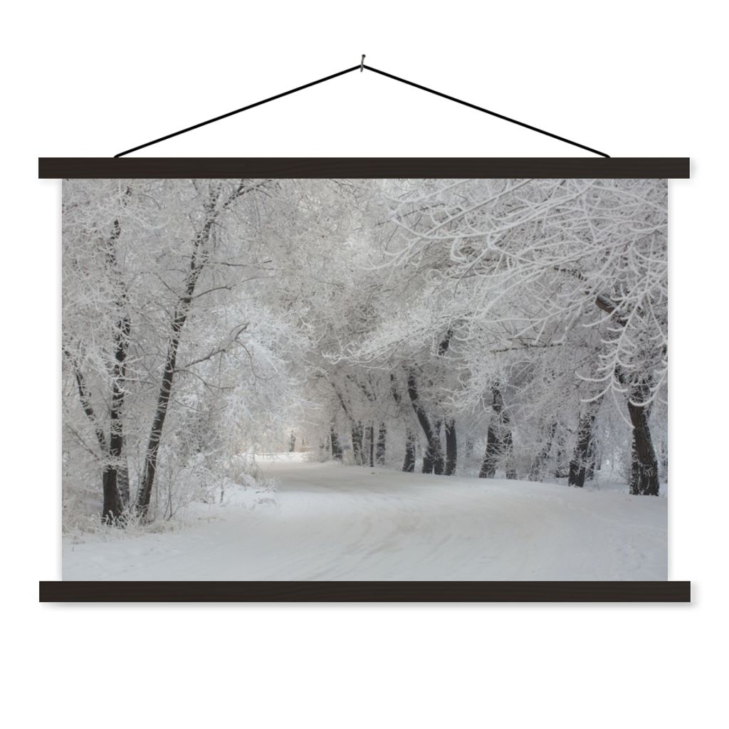 MuchoWow Textilposter Bäume - Schnee - Winter 150x100 cm mit schwarzem Rahmen - Schlafzimmer
