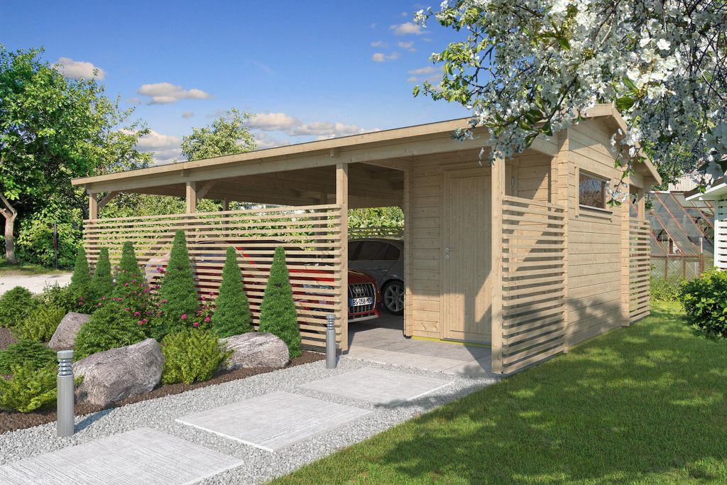 Fjordholz Doppel-Carport mit Abstellraum/Schuppen Modell Hugo 44