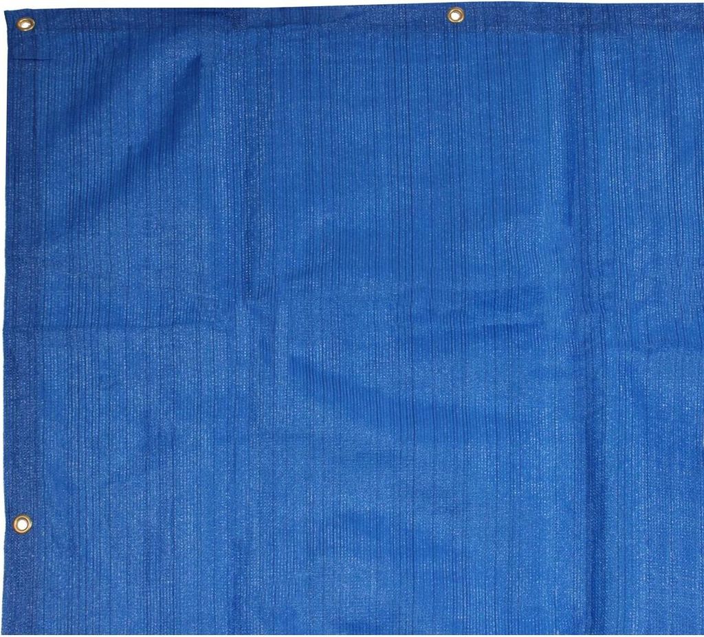 A blue tennis court windbreak screen.