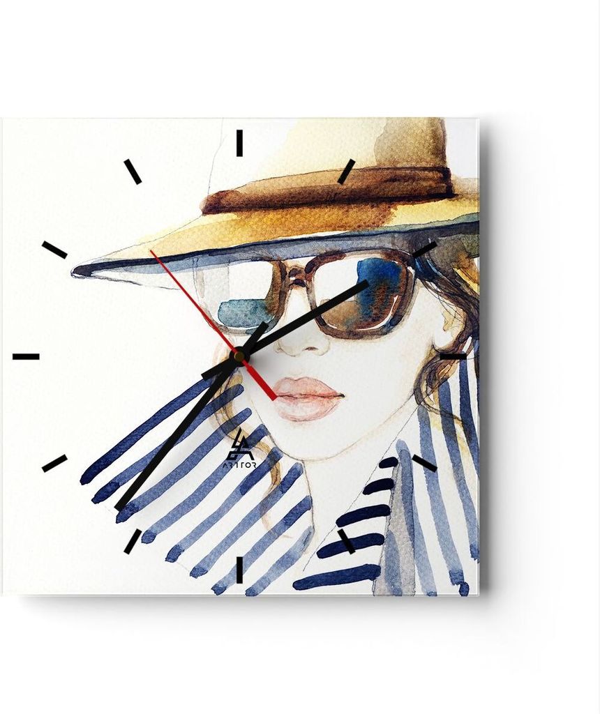 Wanduhr - Quadrat - Glasuhr - Frau Gesicht Lippen - 30x30cm - Schleichendes Uhrwerk - Lautlos - zum Aufhängen bereit - Dekoration Modern - Wanddek...