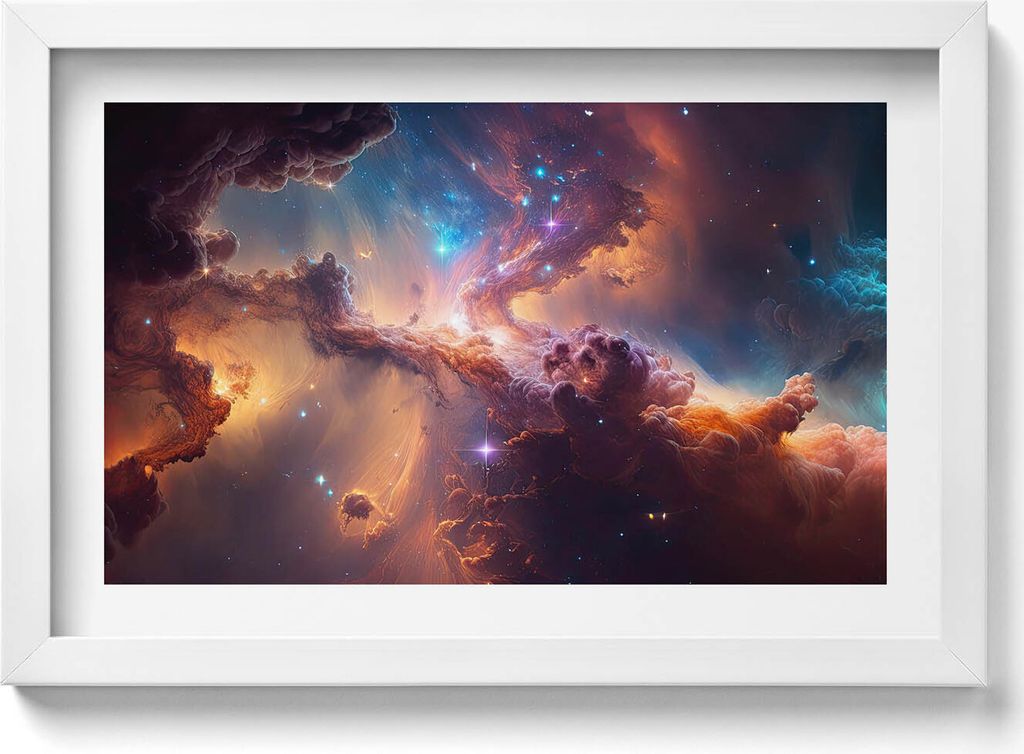 Kosmos Sternenwelt– Wandbild mit Rahmen – Gerahmtes Bild – Wanddekoration – 30x20 cm – Weiß Rahmen