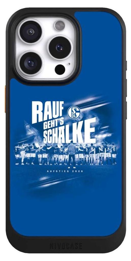 NIVOCASE Hülle für Apple iPhone 16 Pro Handyhülle NIVOcore Case Schwarz Aufstieg FC Schalke 04 Offizielles Lizenzprodukt