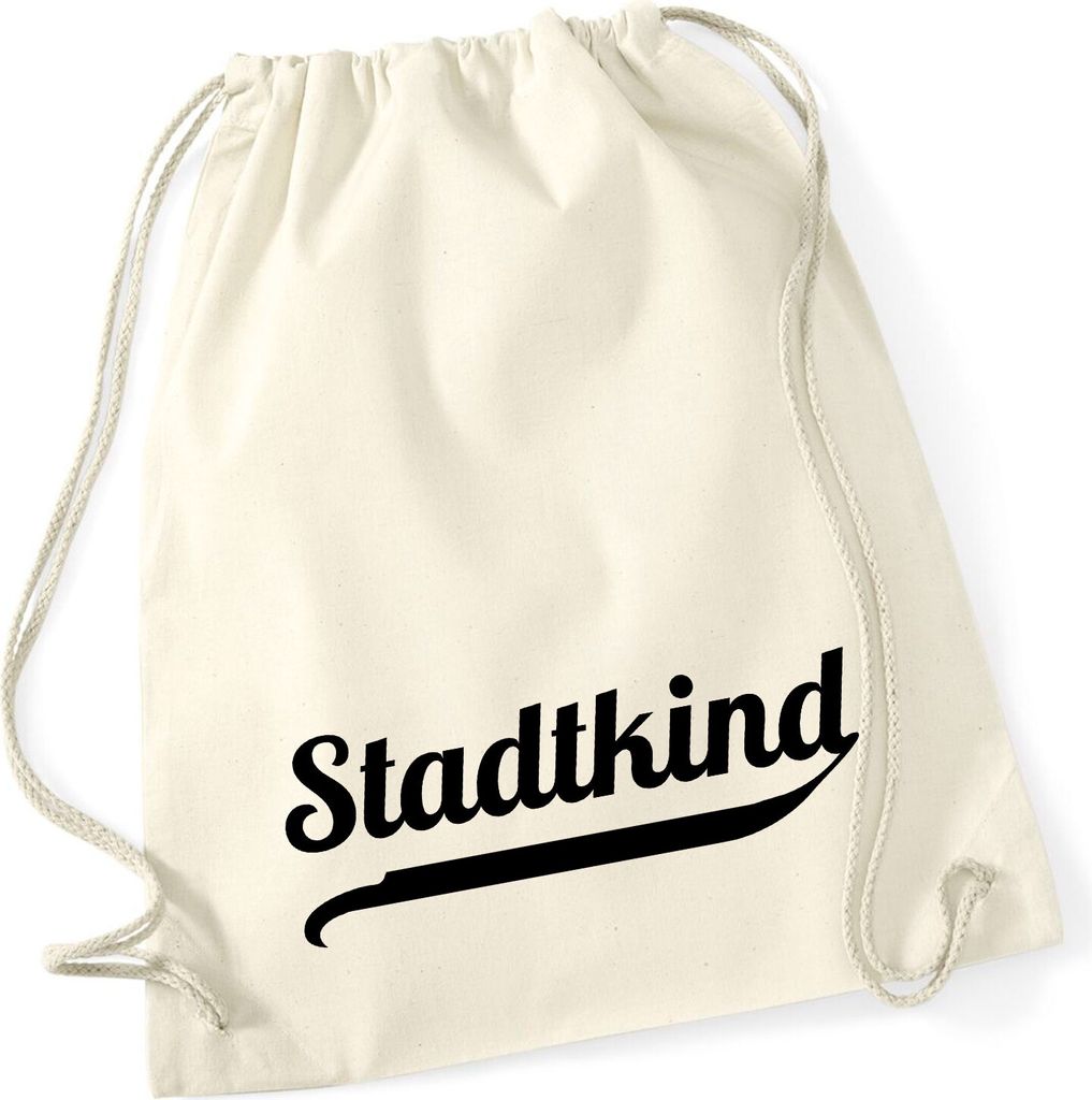 Huuraa Turnbeutel Stadtkind Schriftzug 12 Liter Natural Baumwolle Rucksack Geschenkidee