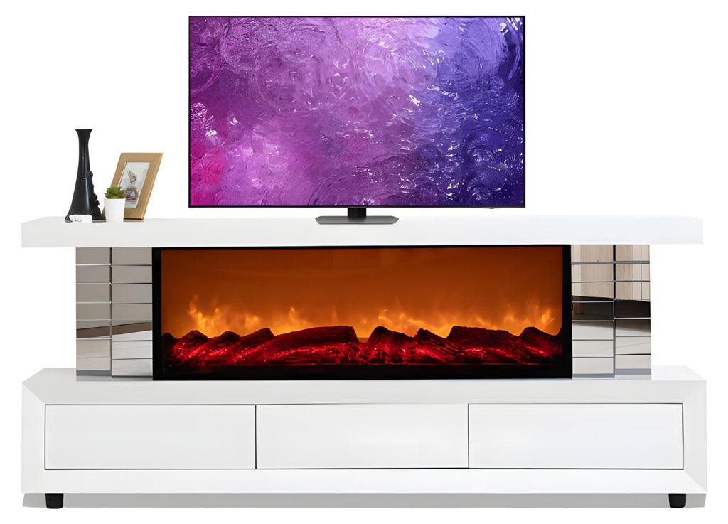 Hochwertiger TV-Lowboard mit Bluetooth-Musik und integriertem Kamin