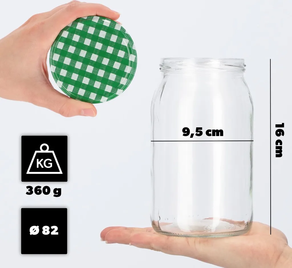 KADAX barattoli per conserve 900 ml, barattoli per conserve con coperchio a vite, barattoli per conserve utilizzabili come barattoli per marmellata, barattoli per la conservazione, barattoli per conserve (24 pezzi, verde a scacchi) - 2