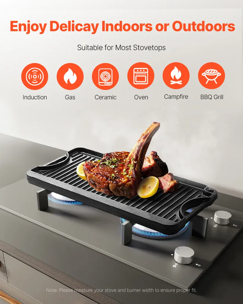 Plaque de Cuisson en Fonte avec Surface Double Face Lisse et Striée - 3
