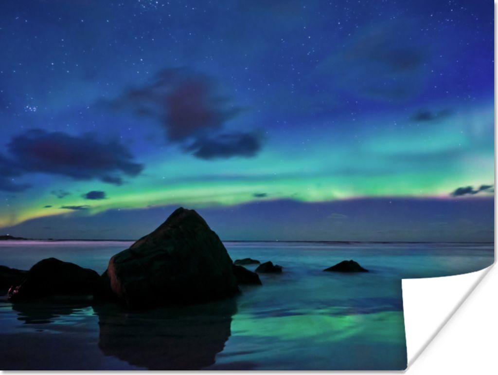 MuchoWow Poster Himmel - Landschaft - Polarlicht 40x30 cm - Plakate für die Wände - Poster Wohnzimmer