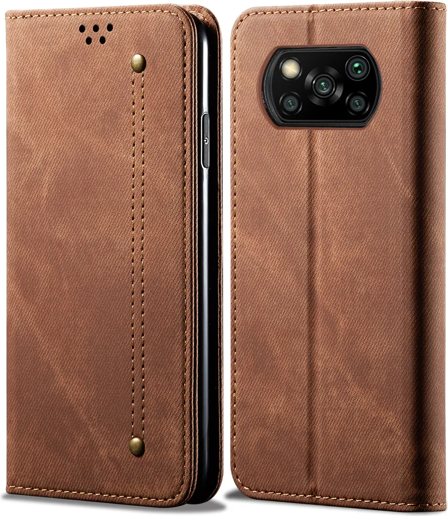 Custodia Xiaomi Poco X3 NFC Marrone | Cover Portafoglio Pelle con Stand