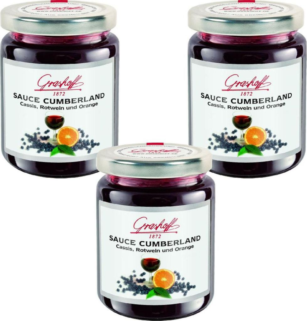 3er Verpackungsbild Grashoff Cumberland Sauce fruchtig pikant mit Rotwein 200ml 3er Pack
