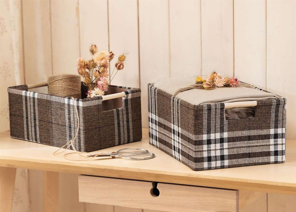 2x Aufbewahrungsbox "Karo" Aufbewahrungskorb aus Textil Produktbild 