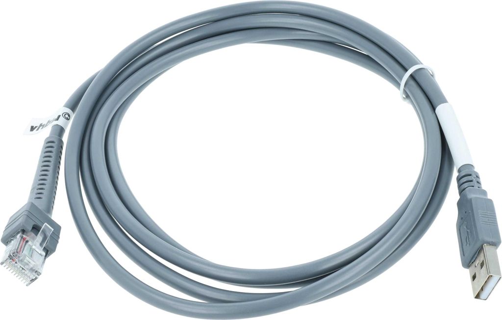 vhbw Datenkabel USB 2.0 Stecker auf RJ45 Stecker kompatibel mit Honeywell Voyager 1200g, 1400g Barcodescanner - Kabel, 2 m Grau