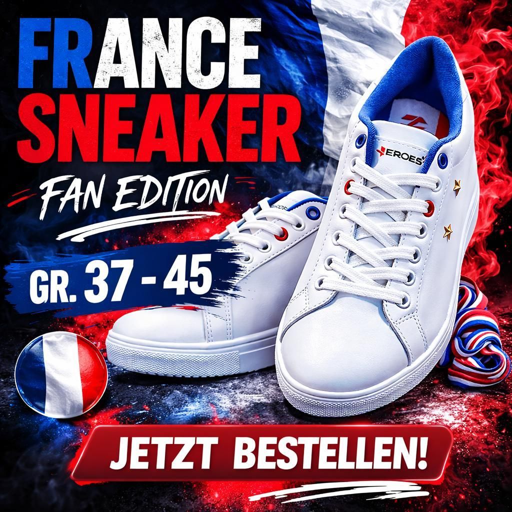 Weiße Sneakers Damen Herren Turnschuhe Sportschuhe bequem leicht France Tennis Freizeit Sport Gr. 43