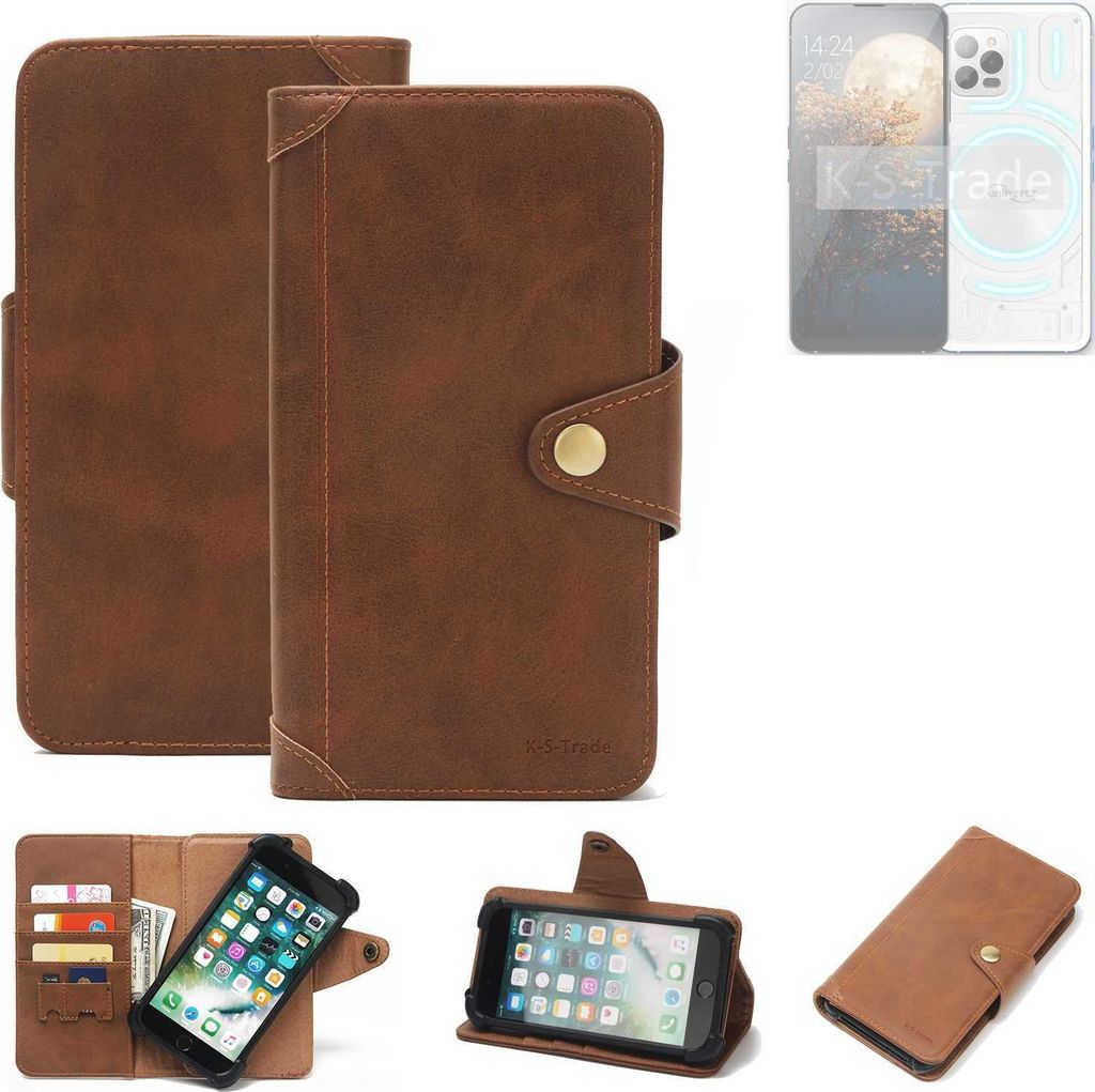 K-S-Trade Handyhülle kompatibel mit Unihertz Luna Schutz Hülle Walletcase Bookstyle Tasche Case Handytasche Wallet Flipcase Cover PolyurethanBrau...