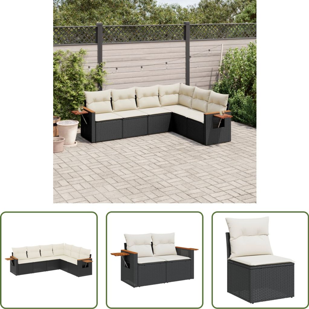 The Living Store 6-tlg. Garten-Sofagarnitur mit Kissen Schwarz Poly Rattan