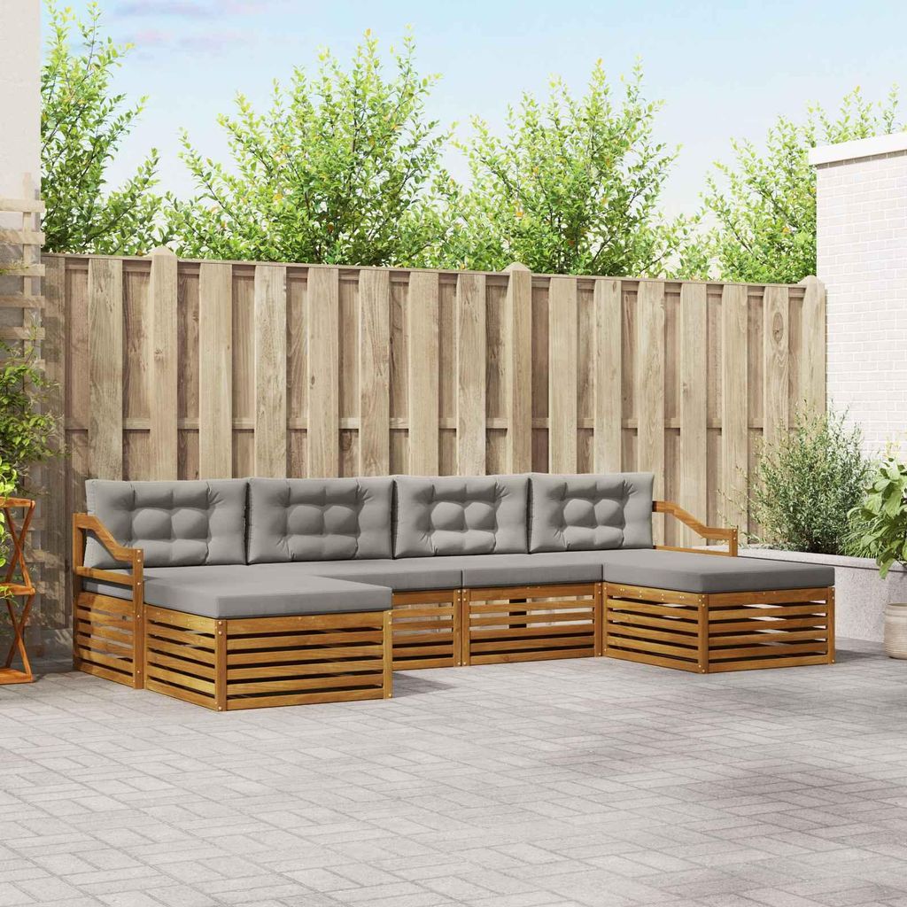 "Neues Produkt" Sofagarnituren - CLORIS - Terrassen-Sofa - 6 pcs - Natürlich und Hellgrau Massivholz Akazie - Modern Gartensofas V1519