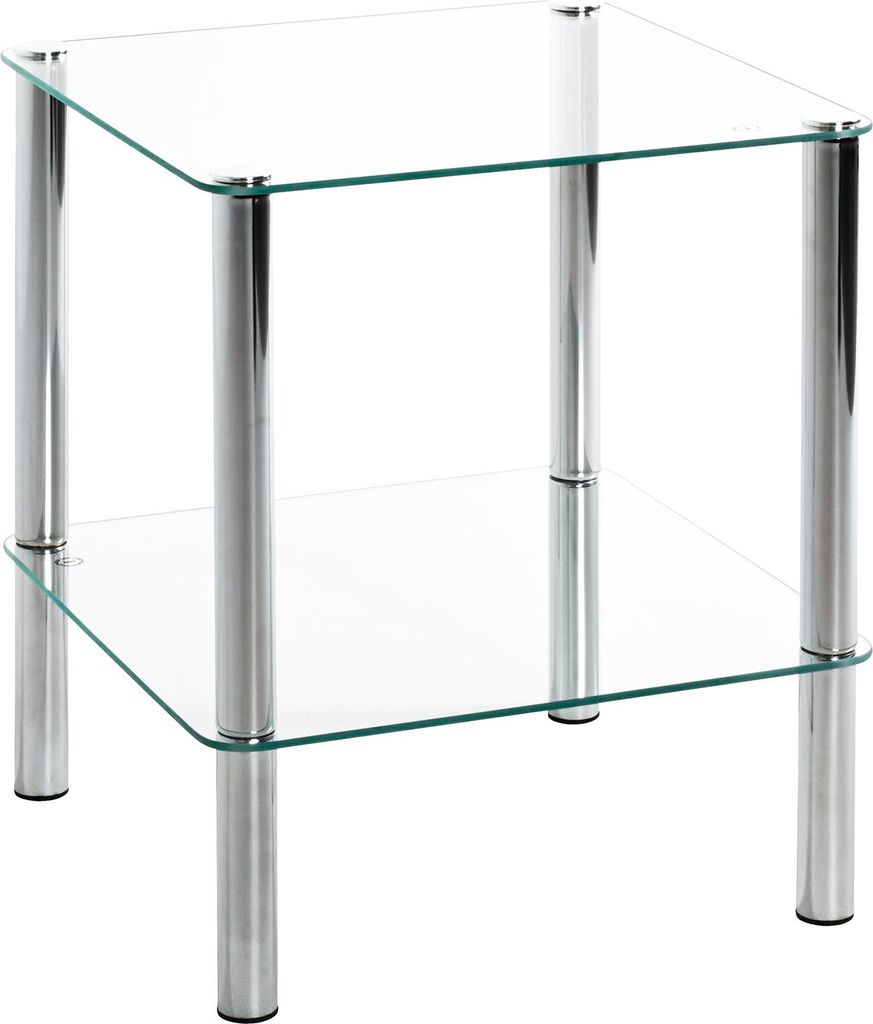 HAKU Möbel Beistelltisch chrom - Metall, Sicherheitsglas 5 mm, B/H/T: 39x47x39 cm