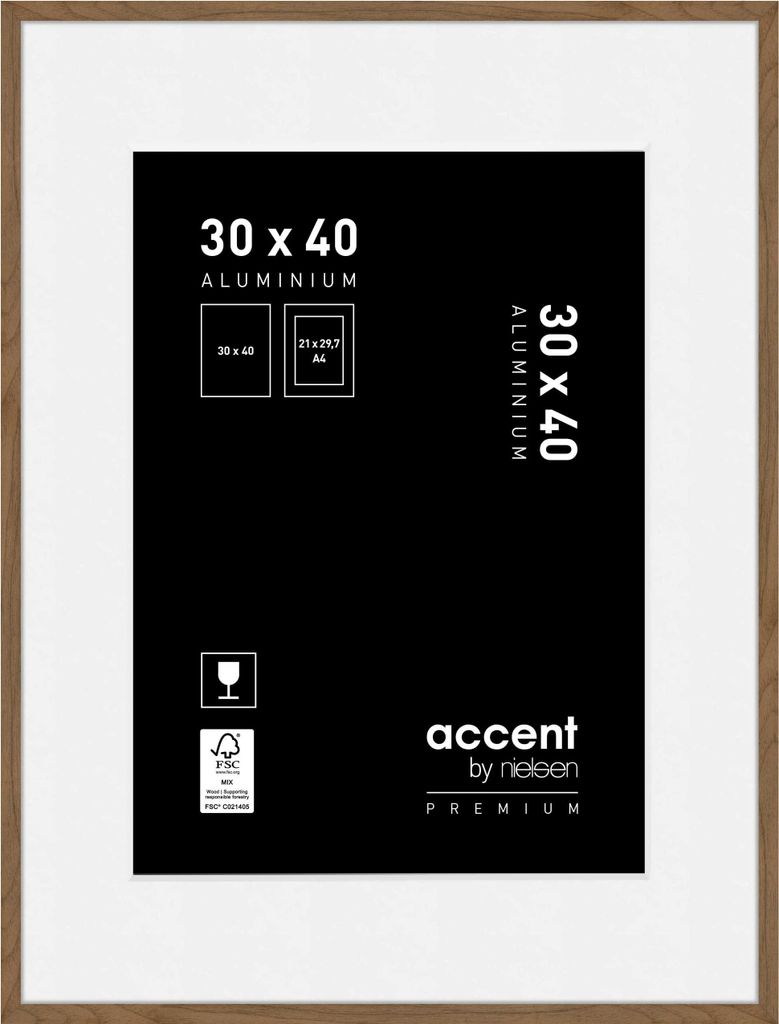 accent by nielsen Aluminium Bilderrahmen Accent Premium, 30x40 cm, Nussbaum