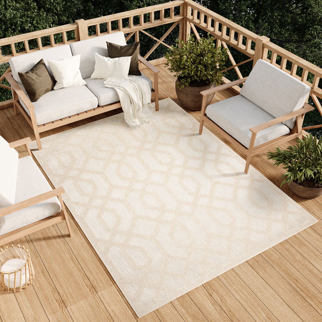 Teppich Outdoor Indoor Wohnzimmer Schlafzimmer Modern Design Terrasse Balkon Creme 120 x 170 cm