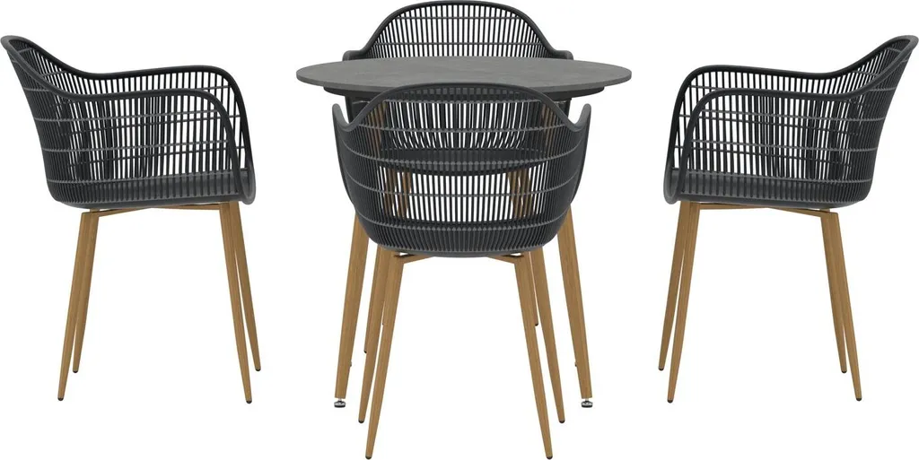 Anafi set de jardin avec table carrée 80x80cm et 4 chaises noir mat