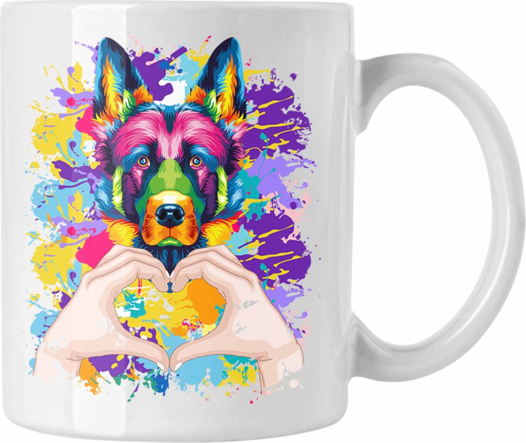 Trendation - Schäferhund Besitzer Farbe Love Tasse Geschenk Lustiger Spruch Geschenkidee Schäferhund Besitzerin (Weiß)
