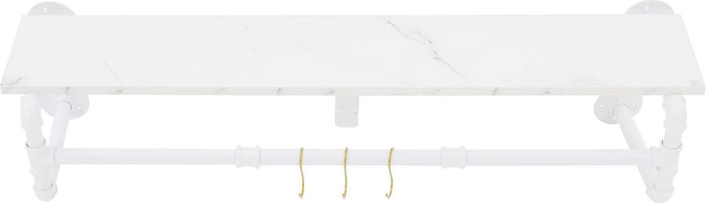 Wandgarderobe mit Ablage - Industriestil Rohr-Design - Eisen & Holz - Maße 100 x 25 x 22 cm - Haken für Jacken, Taschen, Hüte - Weiß