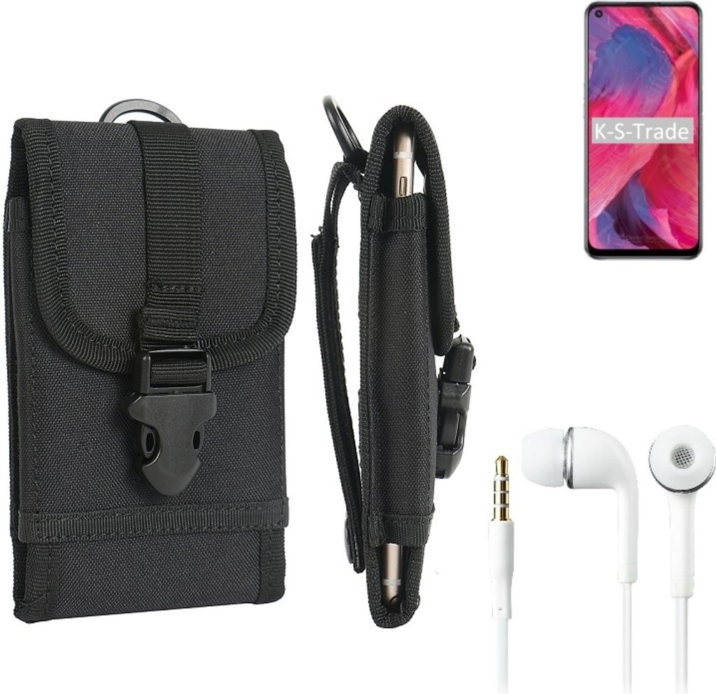 K-S-Trade Holster Schutz Hülle kompatibel mit Oppo A74 5G Gürteltasche Handy Hülle Tasche outdoor Seitentasche schwarz 1x + Kopfhörer