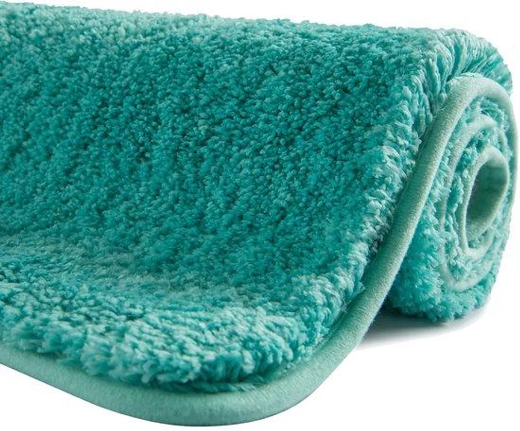Tapis de douche turquoise absorbant et moelleux pour salle de bain