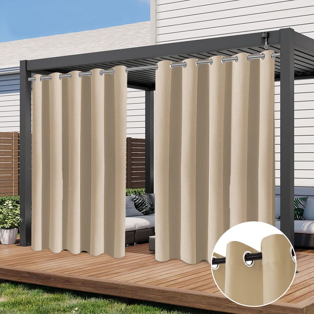 Outdoor Vorhang Blickdicht Wasserdicht Wetterfest Sichtschutz mit Ösen Gardinen für Balkon Terrasse Pavillon, Beige, B180xH243cm