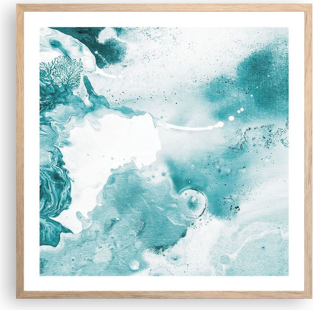 Gerahmtes Poster - Rahmen in heller Eiche - Abstraktion Meer Türkis - 60x60 cm - Wand Bild - Wanddeko - Wandbilder - Wandposter - Bilderrahmen - B...