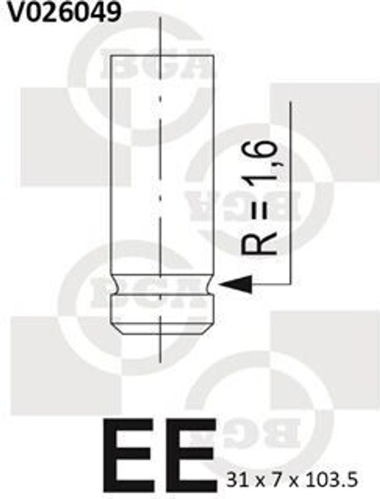BGA V026049 Auslassventil Ø31mm 103,5mm passend für MERCEDES-BENZ C-Klasse Limousine (W203) C-Klasse T-modell (S203) Stufenheck (W124) SLK (R170)