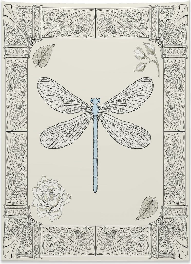 Abakuhaus Libelle Wandteppich, Königliche Rosenblätter aus Weiches Mikrofaser Stoff Kein Verblassen Klare Farben Waschbar, 110 x 150 cm, Hellblau...