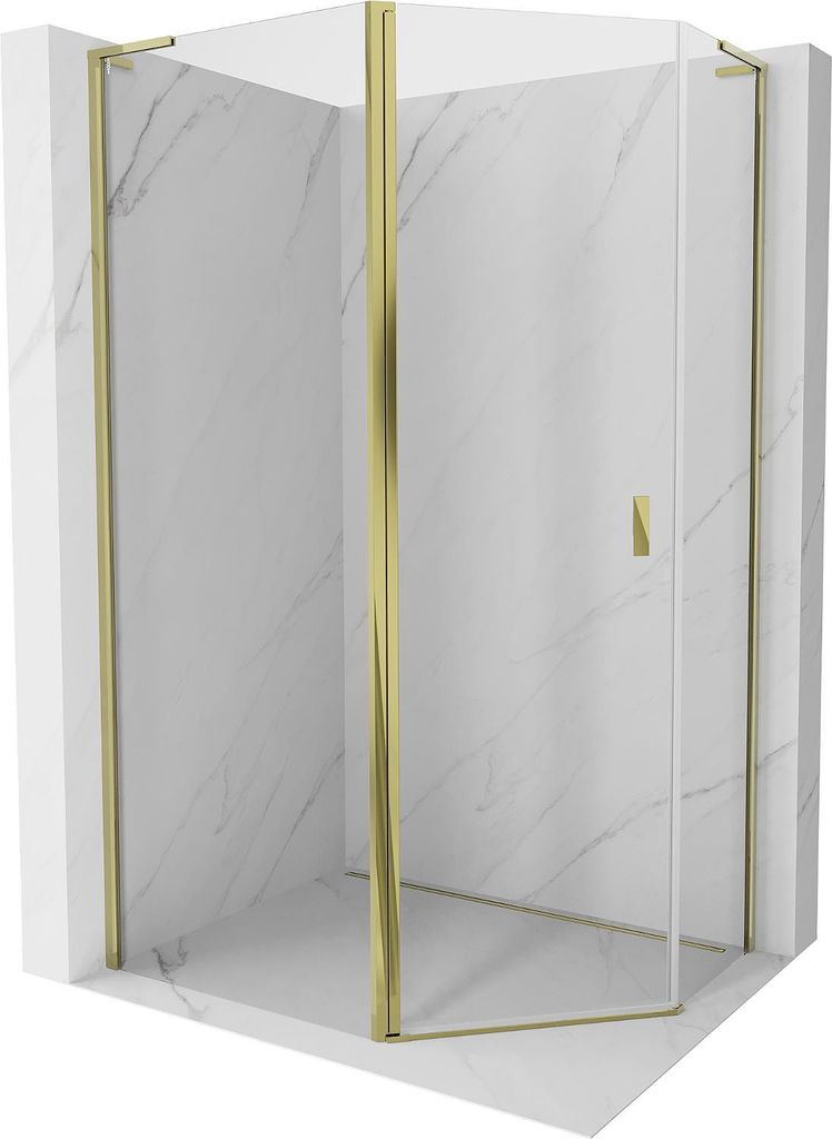 Mexen Mist L pentagonale asymmetrische Duschkabine schwenkbar 90 x 80 cm, transparent, gold - 8A8L-090-080-50-00