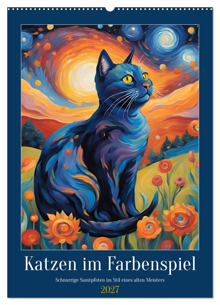 Katzen im Farbenspiel (Wandkalender 2027 DIN A2 hoch), CALVENDO Monatskalender